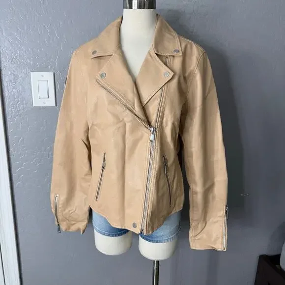 Anthropologie The Saige Faux-Leather Moto Jacket, Beige, L - Picture 1 of 6